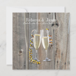 rustic barn wood champagne western country wedding invitation