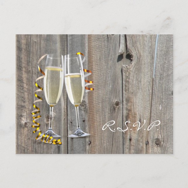 rustic barn wood champagne western country wedding invitation postcard (Front)