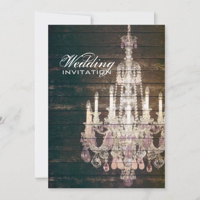 Rustic Barn Wood Chandelier wedding Invitation (Front)