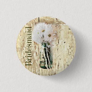 rustic barn wood country daisy bridesmaid 3 cm round badge