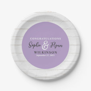 Rustic Barn Wood Country Farm Purple Wedding Paper Plate