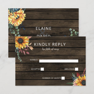 Rustic Barn Wood Country Sunflowers Wedding RSVP Card