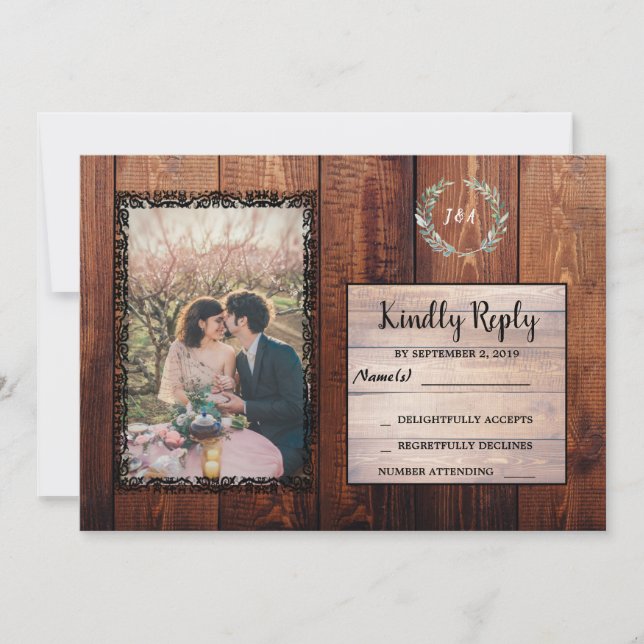 Rustic barn wood country vintage Wedding RSVP Invitation (Front)