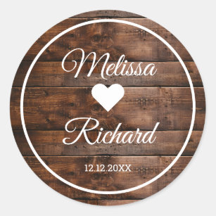 Rustic Barn Wood Country Wedding Favour Classic Round Sticker