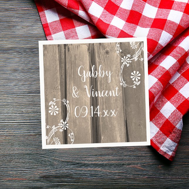 Rustic Barn Wood Country Wedding Napkins (Set a rustic chic table at your barn party bridal shower or wedding reception with these napkins.)