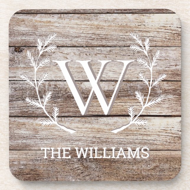 Rustic Barn Wood Custom Monogrammed and Named Coaster (Front)