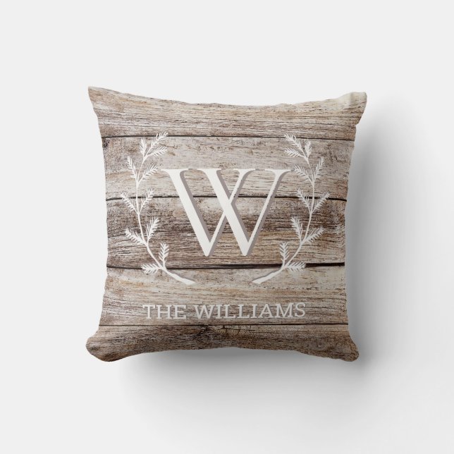 Rustic Barn Wood Custom Monogrammed Personalised  Cushion (Front)