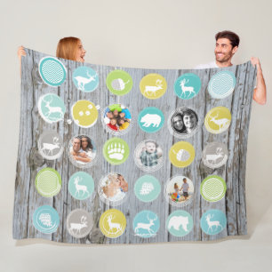 Rustic Barn Wood Deer Bear Family Photos Fleece Blanket