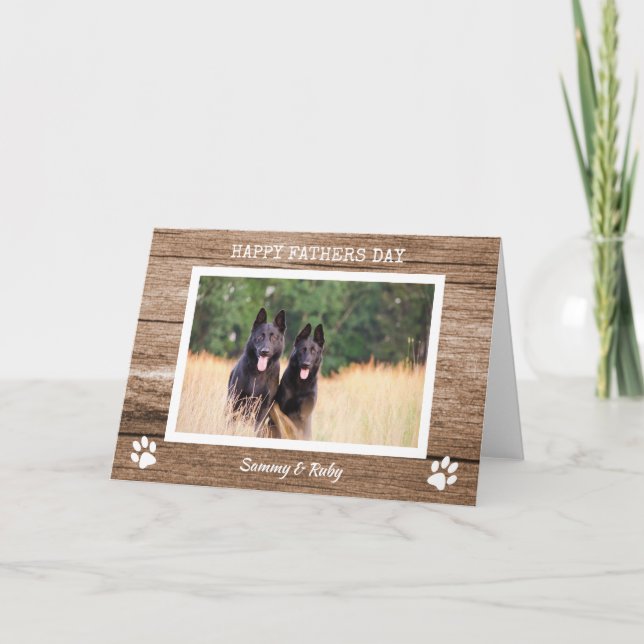 Rustic  Barn Wood Dog Dad Photo Father's Day Card (Front)