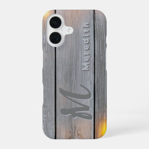 Rustic Barn Wood Elegance Country Name Monogram iPhone 16 Case