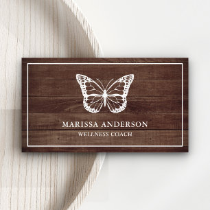 Rustic Barn Wood Elegant White Butterfly Business Card