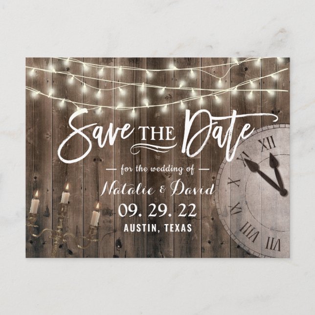 Rustic Barn Wood Fairytale Wedding Save the Date Announcement Postcard (Front)