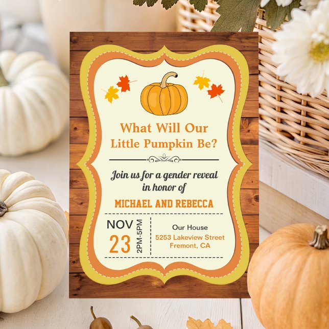 Rustic Barn Wood Fall Autumn Pumpkin Gender Reveal Invitation (Creator Uploaded)