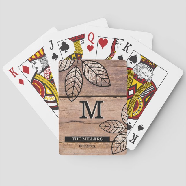 Rustic Barn Wood Family Name Monogram Playing Cards (Back)