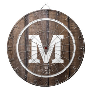 Rustic Barn Wood Family Personalised Monogram Dartboard