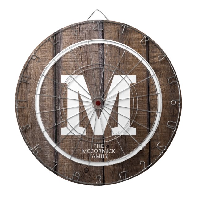 Rustic Barn Wood Family Personalised Monogram Dartboard (Front)