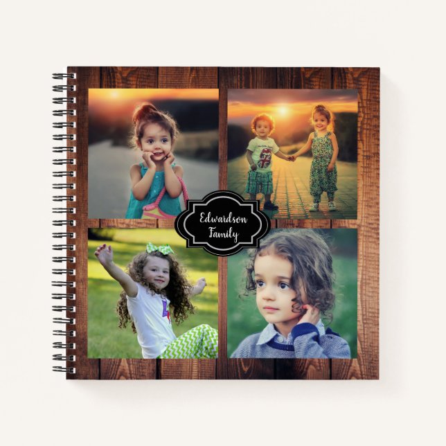 Rustic barn wood family photo collage family name notebook (Front)