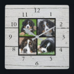 Rustic barn wood Family photo collage Square Wall Clock<br><div class="desc">Custom Family photo collage on rustic barn wood,  clock.
Add your own personal photos to personalise the clock. Do don't have to add only square photos other sizes will most of the time also fit.
If you need help please contact me.</div>