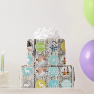 Rustic Barn Wood Family Photo Reindeer Christmas Wrapping Paper