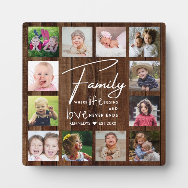 Rustic Barn Wood Family Quote 12 Photo Collage    Plaque (Front)