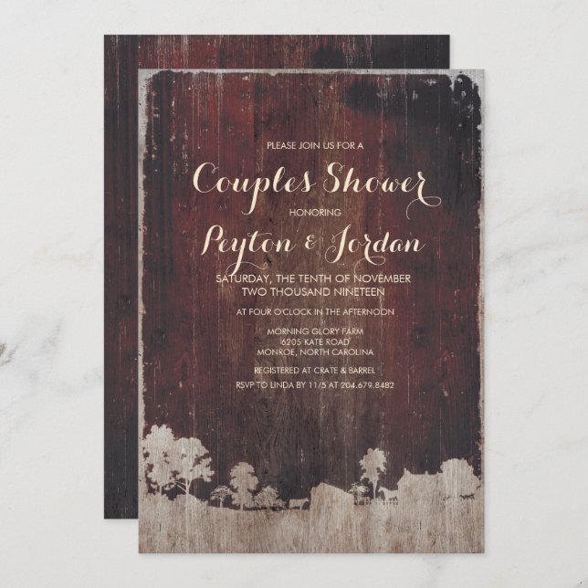 Rustic Barn Wood Farm Couples Shower Invitation (Front/Back)