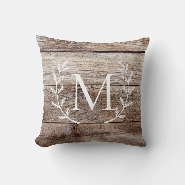Rustic Barn Wood Farm House Custom Monogrammed Cushion (Front)