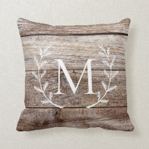 Rustic Barn Wood Farm House Custom Monogrammed Cushion