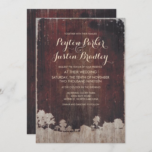 Rustic Barn Wood Farm Wedding Invitation (Front/Back)