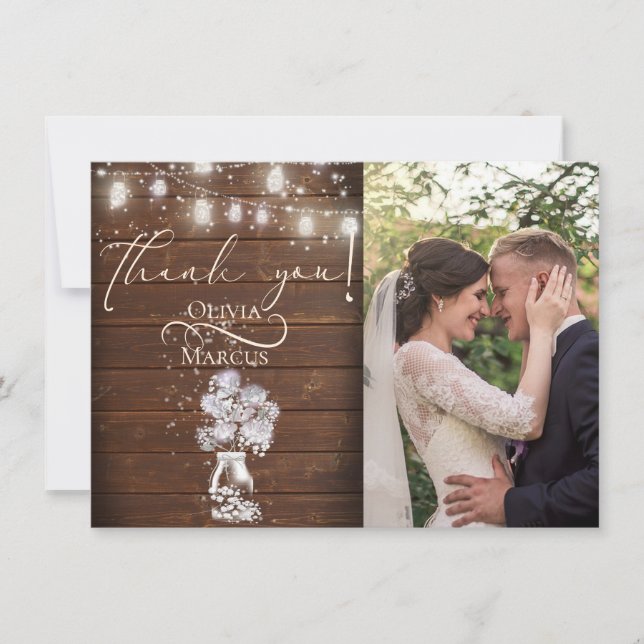 Rustic Barn Wood Fireflies Thank You Card (Front)