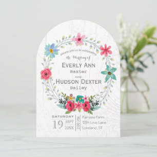 Rustic Barn Wood Floral Garland Wreath Invitation