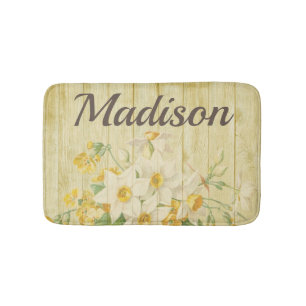 Rustic Barn Wood Floral Personalised Bath Mat
