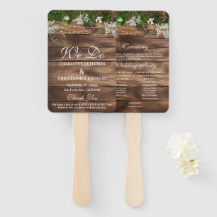 Rustic  Barn Wood Floral Wedding Program Hand Fan