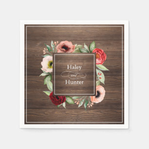 Rustic Barn Wood Floral Wedding with Names Napkin
