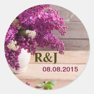 rustic barn wood french country chic purple lilac classic round sticker