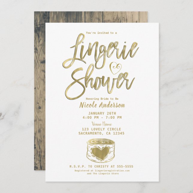 Rustic Barn Wood Glam Gold Lingerie Shower  Invita Invitation (Front/Back)