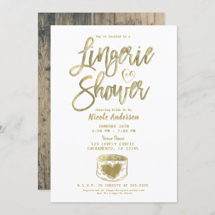 Rustic Barn Wood Glam Gold Lingerie Shower Invita Invitation
