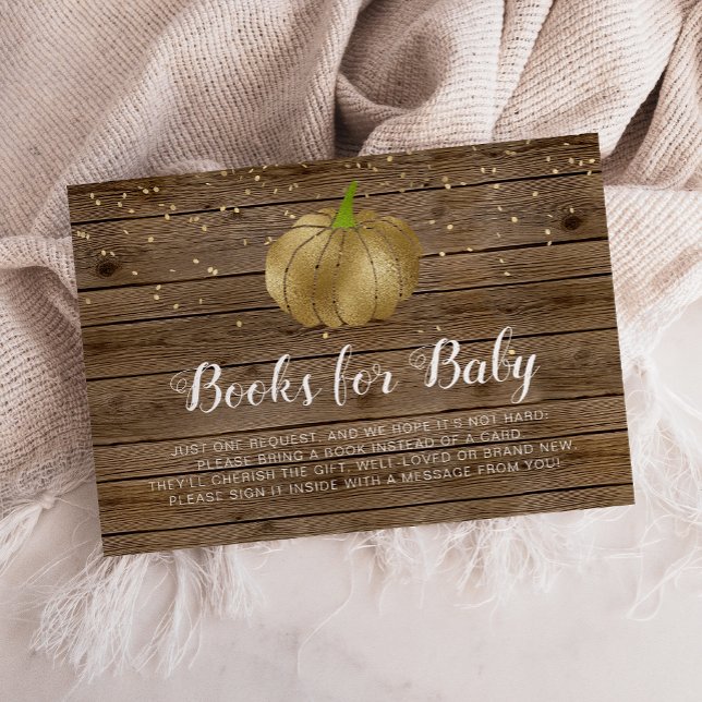 Rustic Barn Wood Gold Pumpkin Baby Shower Books Enclosure Card (Creator Uploaded)