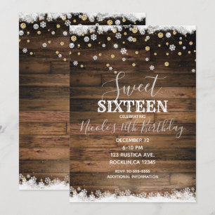 Rustic Barn Wood Gold Silver Winter Sweet 16 Party Invitation