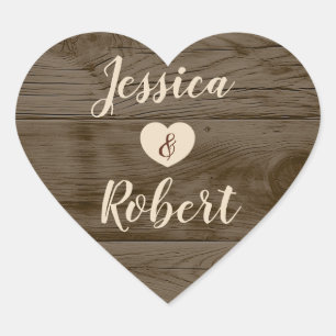 Rustic Barn Wood Heart Wedding Sticker