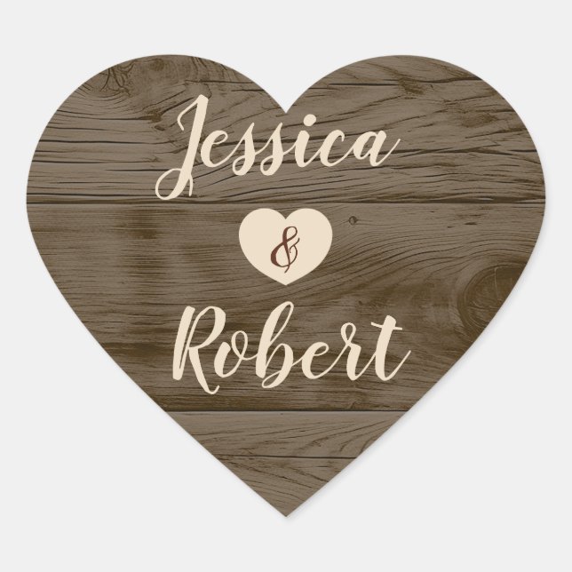Rustic Barn Wood Heart Wedding Sticker (Front)