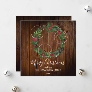 Rustic barn wood holly Merry Christmas photo Holid Holiday Card