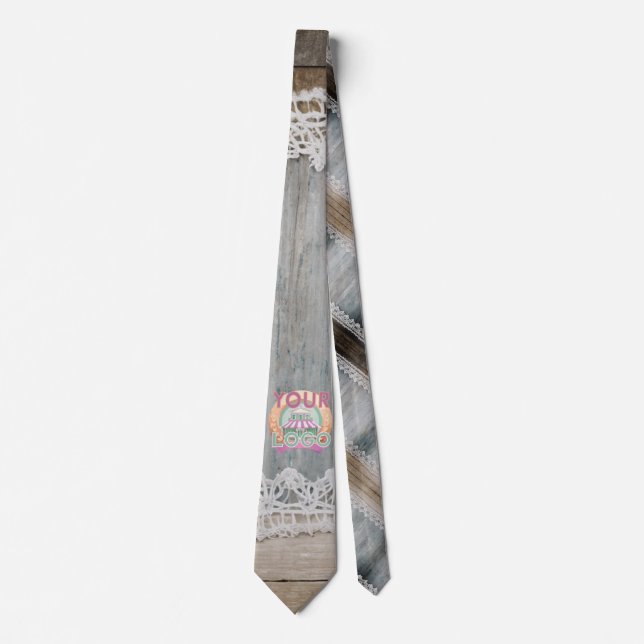 Rustic Barn Wood Lace Boho Chic Office Workspace  Tie (Front)