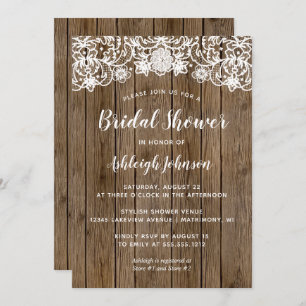 Rustic Barn Wood Lace Calligraphy Bridal Shower Invitation