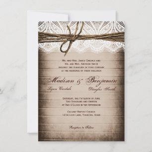 Rustic Barn Wood Lace Country Wedding Invitations