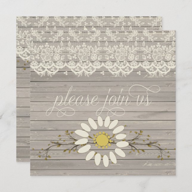Rustic Barn Wood Lace Floral Post Wedding Invitation (Front/Back)