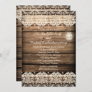 Rustic Barn Wood Lace Mason Jar Wedding Invitation