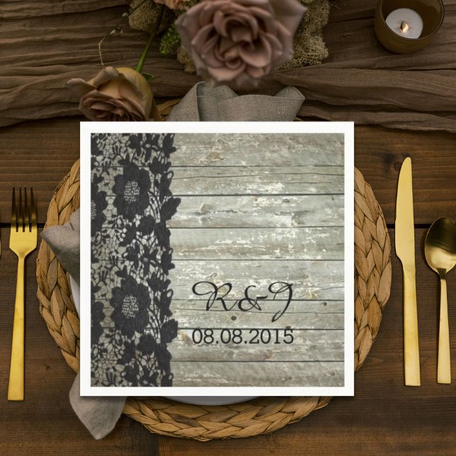 rustic barn wood lace modern country wedding favou napkin (rustic barn wood lace modern country wedding favor paper napkins)