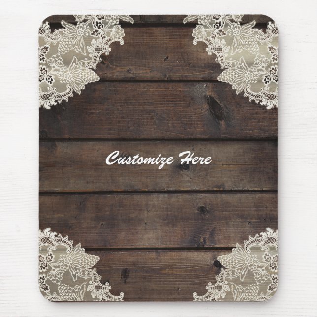Rustic Barn Wood & Lace Romantic Farmhouse Chic Mouse Pad (Front)
