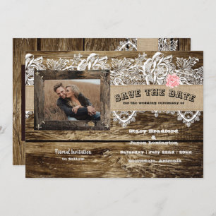 Rustic Barn Wood & Lace Save The Date Announcement