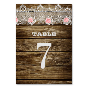 Rustic Barn Wood & Lace Wedding Table Number Card